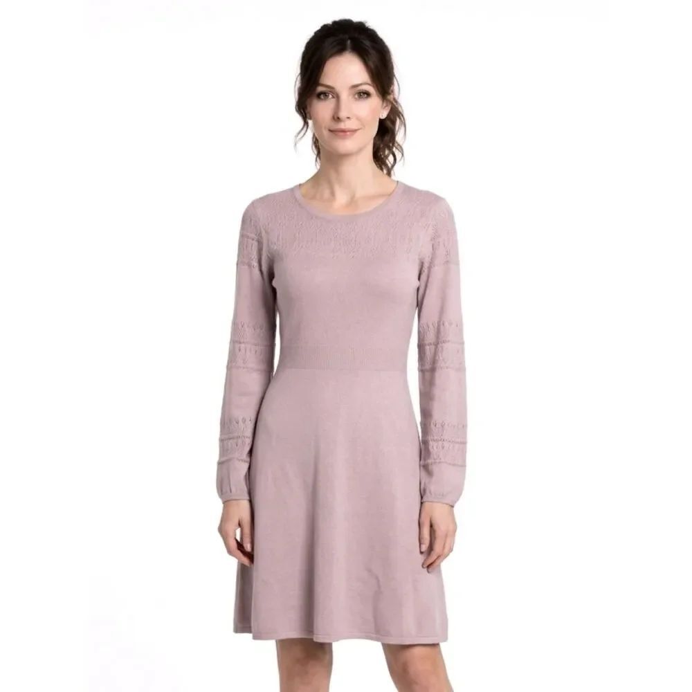 Vintage Dressbarn Blush Long Sleeve Fit And Flare Knit Sweater Dress Size S